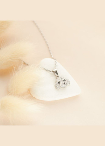 Кольє срібне Собачка на тоненькому ланцюжку з білими та чорними фіанітами No Brand (354721472)