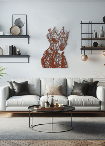 Декоративне панно на стіну, дерев'яний декор в кімнату "Мереживо дівчина з птахами", картина лофт 35х23 см Woodyard (292112353)