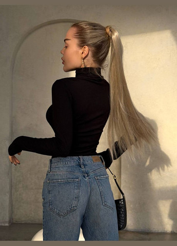 Чорне шикарне боді з довгим рукавом, закритими плечима і сіткою на талії, приємний до тіла та стильний варіант No Brand 5619 (322007143)