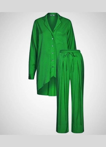 Комплект жіночий для дому та відпочинку - сорочка на гудзиках та укорочені штани M Зелений "Травка" Garna (289362489)