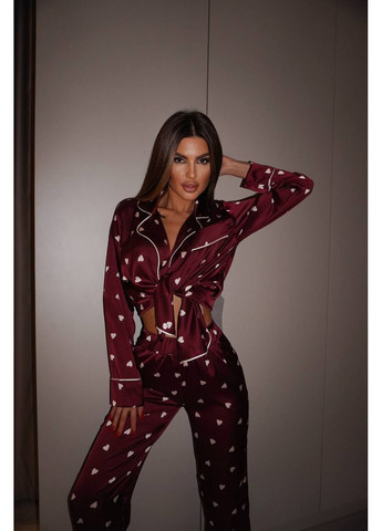 Бордовая шелковая женская пижама Osoblyva