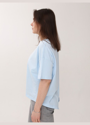Блакитна літня футболка жіноча блакитна широка з написом з коротким рукавом Whitney Вільна