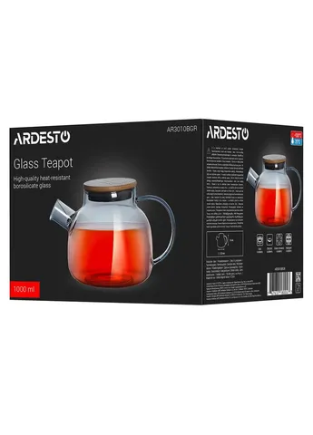 Заварник Graphite 1000 мл, боросилікатне скло, бамбукові деталі, колір. Ardesto (381234283)