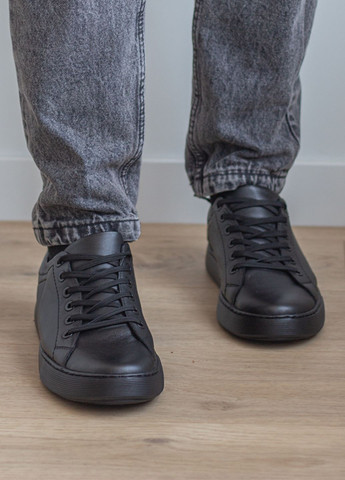 Чорні кеди чоловічі з натуральної шкіри No Brand 5316