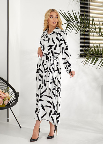 Білий повсякденний, кежуал, вечірня сукня-сорочка з довгими рукавами сукня-сорочка No Brand з абстрактним візерунком