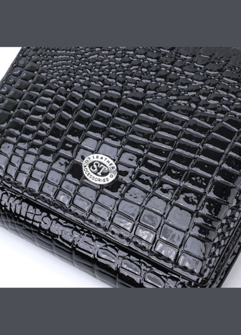 Компактний жіночий гаманець з натуральної лакованої шкіри чорний 22688 st leather (329198090)