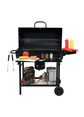 Гриль мангал барбекю с крышкой металлической полочкой градусником на колесах для сада дачи отдыха на природе (477073-Prob) Unbranded (294050685)