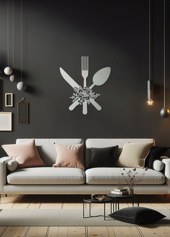 Сучасна картина на кухню, дерев'яний декор для дому "Столові прибори", оригінальний подарунок 25х28 см Woodyard (291882618)