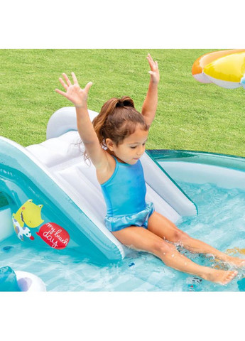 Надувний ігровий центр басейн дитячий від 2 років 57165 Алігатор 201х170х84см 160л з гіркою та фонтаном Блакитний Intex (368831760)