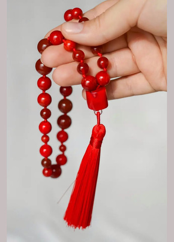 Чётки из натурального камня Коралл + Сердолик 33 бусины d-12х10х6мм цвет кисти Красный No Brand чотки (301910865)