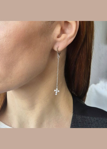 Срібні сережки з підвіскою Хрести на ланцюжку з Білими каменями срібло 925 проби родоване 53101р 2.60г No Brand (322426394)