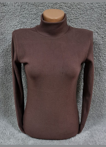 Коричневый зимний водолазка гольф женский теплый классический рубчик однотонный с воротом стойка шоколадный Leliss