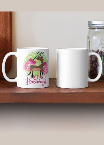 Чашка Керамическая Кружка с принтом Happy holidays Олень и варежки Белая 330 мл Orca (307501448)