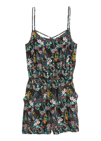 Комбинезон в цветочный принт H&M однотонный чёрный кэжуал