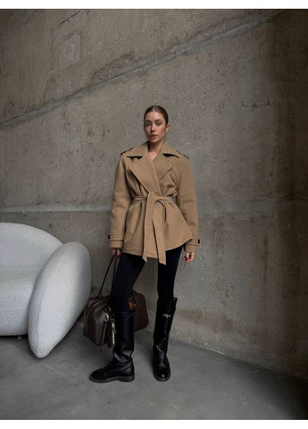 Бежевое демисезонное Утепленное кашемировое пальто на запах с отложным воротником и карманами — ЗАМЕР В ОПИСАНИИ DK/DL Мода без кордонів