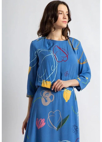 Синее кэжуал платье b18-11061-105 а-силуэт Finn Flare с геометрическим узором