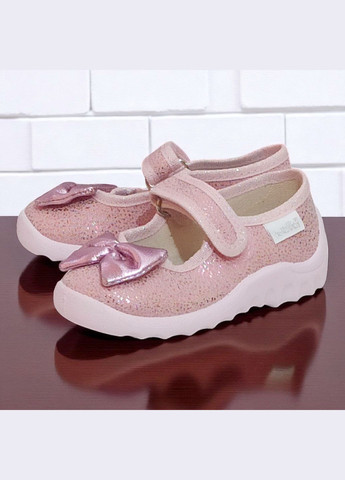 Светло-розовые ортопедические закрытые тапочки на липучке валди Waldi с бантом