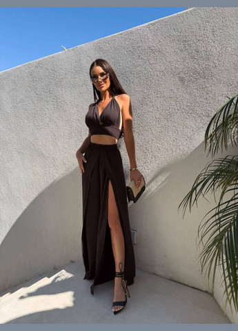 Женский летний костюм укороченный топ и брюки палаццо с высоким разрезом MonCher (335838969)