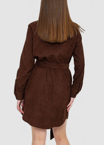 Темно-коричневое вельветовое платье-рубашка с поясом бордового цвета Ager
