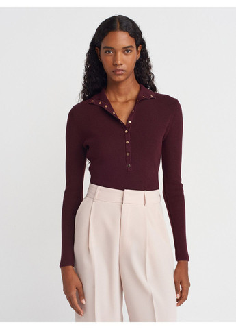 Бордовый свитер с высоким воротником на кнопках Dilvin