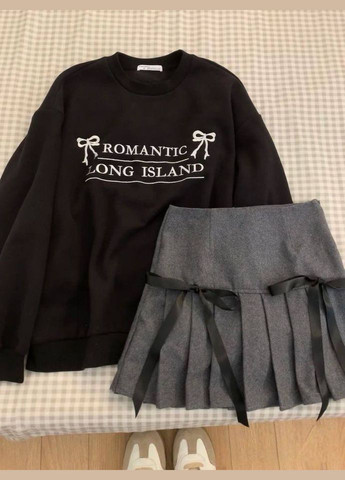 Темно-серая однотонная юбка мини с бантиками Adelante клешированная