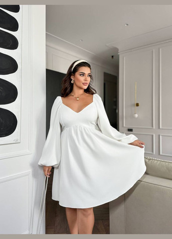 Білий святковий, коктейльна, вечірня жіноча міді сукня з пишними рукавами кльош Avanti однотонна