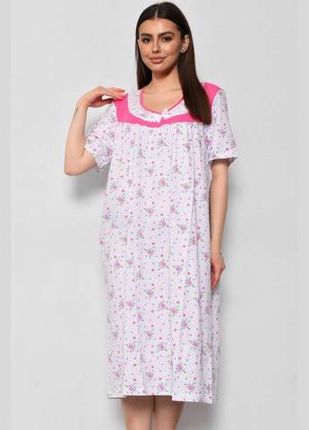 Нічна сорочка жіноча батальна білого кольору з квітковим принтом Let's Shop (289843171)
