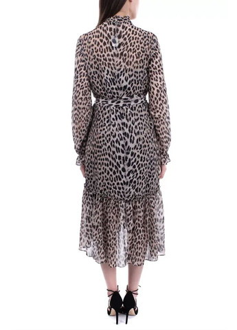Коричневое коктейльное, деловое, домашнее, пляжное, карнавальный, откровенный, повседневный, кэжуал, вечернее стильное платье миди рубашка, силуэтная Maje леопардовый