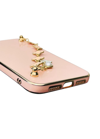 Чехол для телефона iPhone Xr женский с ремешком и украшениями и золотой окантовкой на айфон хр пудровый gs1 Apple (366232664)