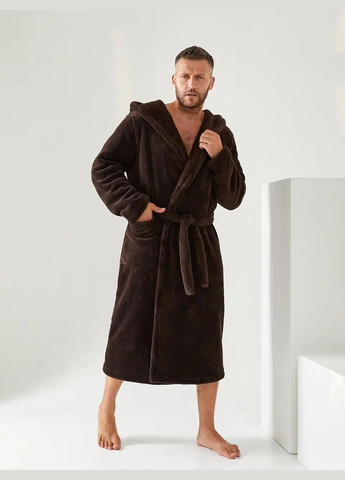 Чоловічий довгий махровий халат із капюшоном колір коричневий (шоколадний) No Brand (314963205)
