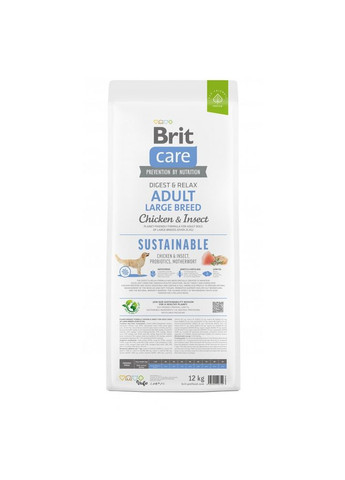 Сухой корм Dog Sustainable Adult Large Breed для собак больших пород, с курицей и насекомыми, 12 кг Brit Care (362702744)