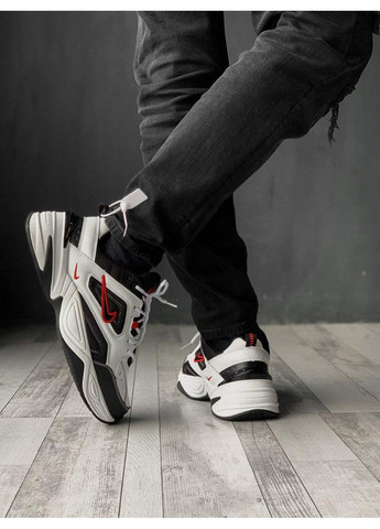Черные демисезонные кроссовки мужские nike m2k tekno black white «red logo» найк м2к текно No Brand