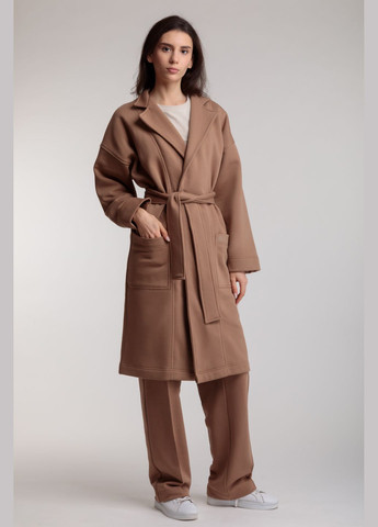 Трикотажний довгий кардиган-пальто чорного кольору під пояс на запах з кишенями Amelon Clothing Пальто-кардиган (280916160)