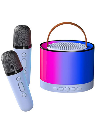 Колонка портативна K52 з Bluetooth та 2 караоке мікрофонами, RGB підсвічування, Блакитний No Brand (334011237)