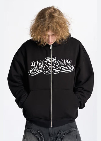 Худи зиппер оверсайз Tag черного цвета OGONPUSHKA (327369302)
