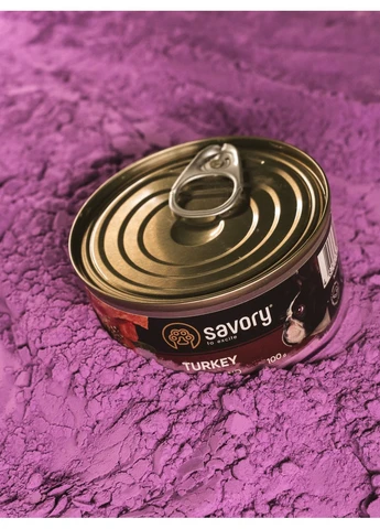 Вологий корм для дорослих собак усіх порід, з індичкою, 100 г Savory (363195925)