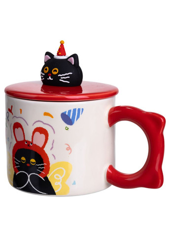 Чашка фарфоровая с крышкой Kitten's Birthday 400 (мл) подарочная кружка прикольная чашка для детей на подарок FM-24D Yiwu (370974864)