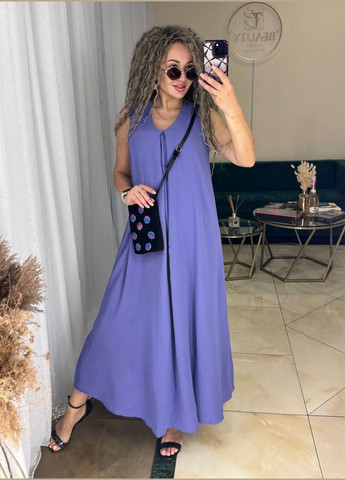 Лавандовое повседневный макси платье свободного кроя а-силуэт Adelante однотонное