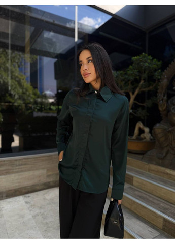 Изумрудная повседневный, классическая рубашка однотонная No Brand с длинным рукавом