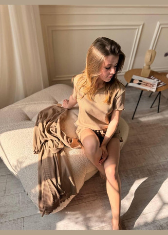 Комбінована всесезон жіноча піжама рубчик капучіно трикотаж к4000-1 (к4000-1) No Brand