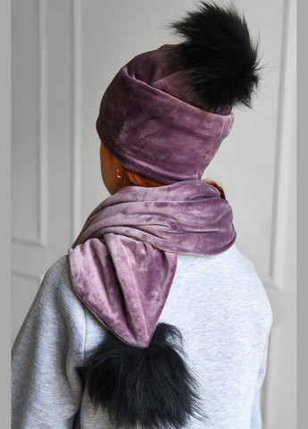 Набір шапка+шарф підлітковий для дівчинки велюровий бузкового кольору Let's Shop (301764163)