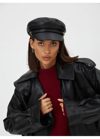 Жіночий картуз, кепка капітанка зі шкірозамінника CAPITAINE чорна No Brand (369043913)