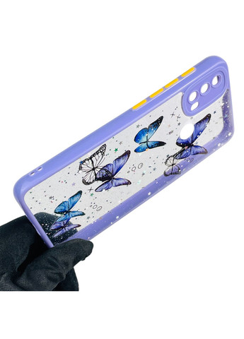 Чехол для Moto E40 с блёстками с бабочками на моторола е40 сиреневый Motorola (366389544)