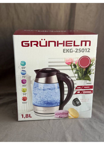 Дисковой стеклянный электрочайник EKG-25012 1,8л LED RGB подсветка 2200Вт Черный/Серый Grunhelm (357208023)