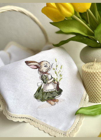 Набір 2 шт лляних великодніх серветок з вишивкою пасхальний рушник на кошик TobiSobi з кроликом TS00005 Figasse (333023828)