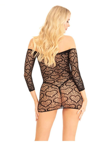 Комбинированное платье-сетка с сердечками leg avenue heart net mini dress black, завязки, открытые плечи, one size No Brand