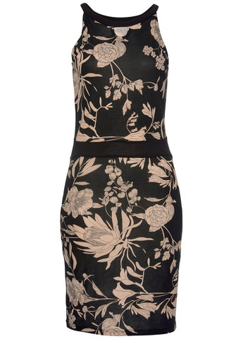 Черное повседневный платье Lascana с цветочным принтом
