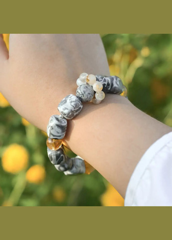Браслет на гумці натуральний камінь Яшма сіра, Цитрін d-12-6мм+- L-18см No Brand Браслет (334350423)