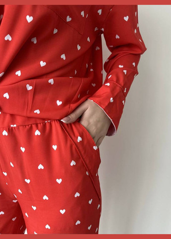 Червона всесезон піжама жіноча сорочка + брюки No Brand