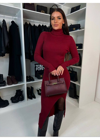 Бордовое кэжуал женское теплое платье гольф No Brand однотонное